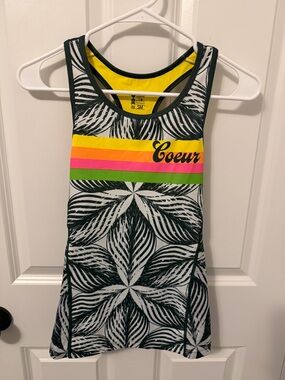 Coeur Tropical Print Tank with Neon Stripes